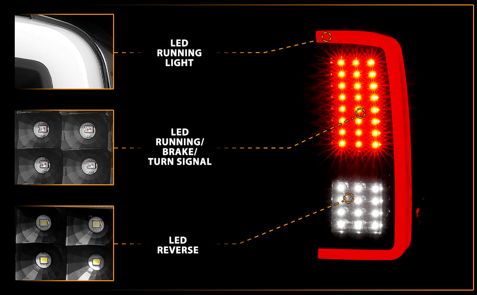 CHEVY SILVERADO 1500/2500/3500 07-10/HYBRID 09/GMC SIERRA 07-09 LED TAIL LIGHTS G5  BLACK HOUSING CLEAR LENS (W/ WHITE LIGHT BAR)