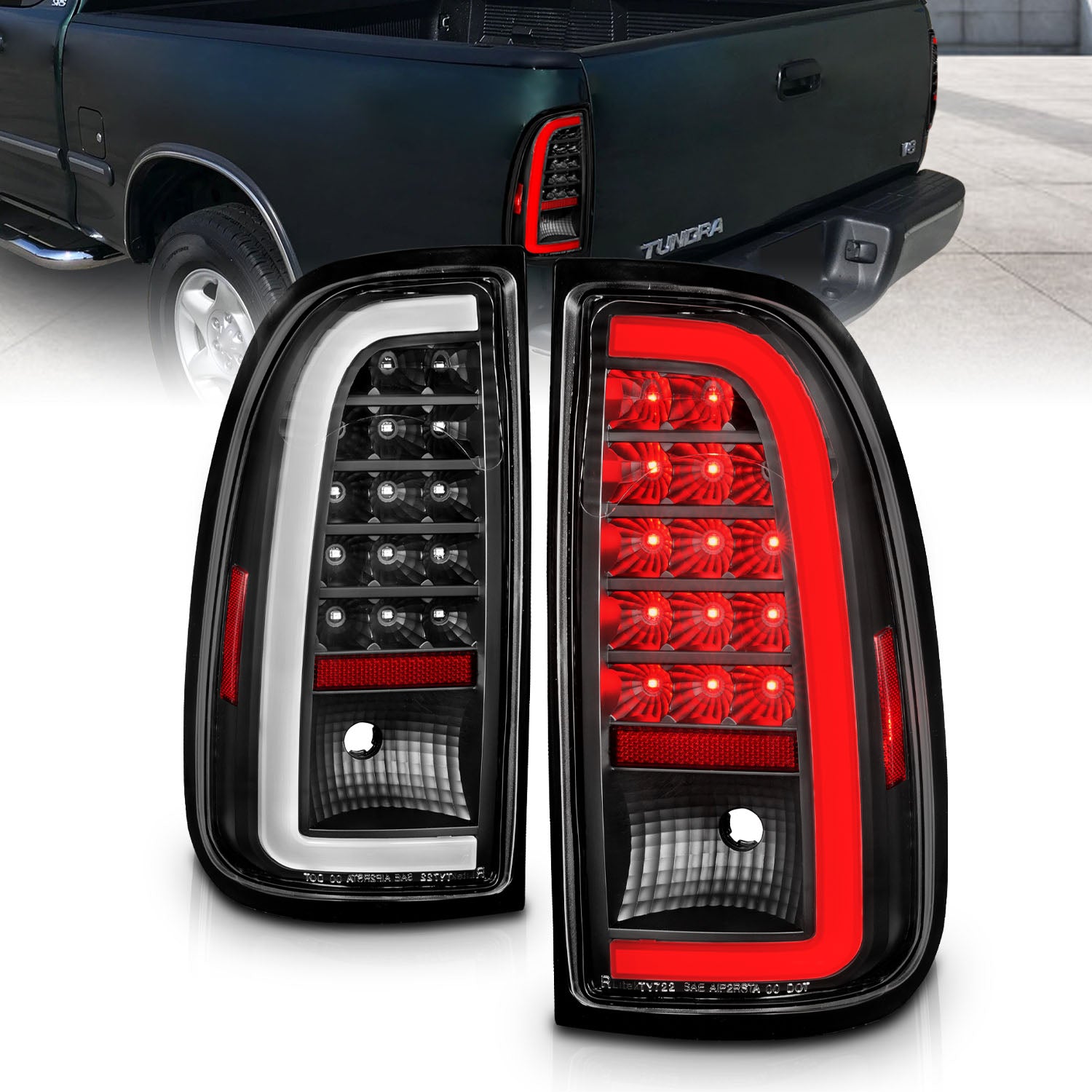 TOYOTA TUNDRA 00-06 LED TAIL LIGHTS BLACK HOUSING CLEAR LENS W/ C LIGHT BAR (STD BED REGULAR CAB, ACCESS CAB)