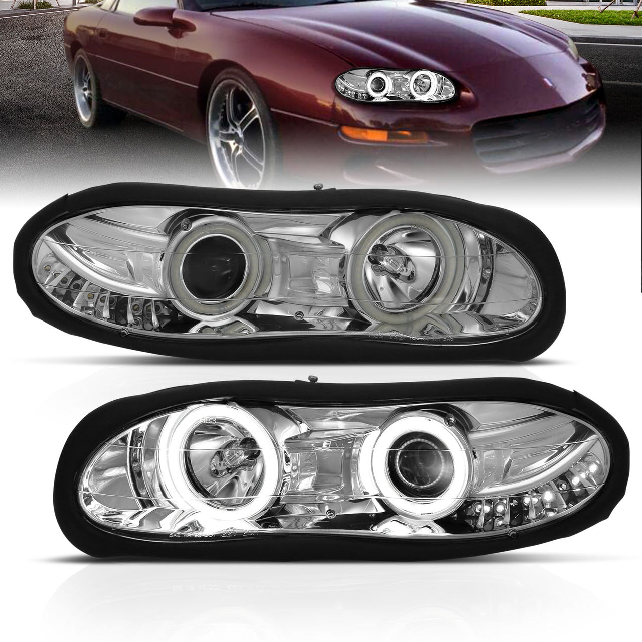 CHEVY CAMARO 98-01 PROJECTOR HEADLIGHTS HALO CHROME CLEAR (RX HALO)