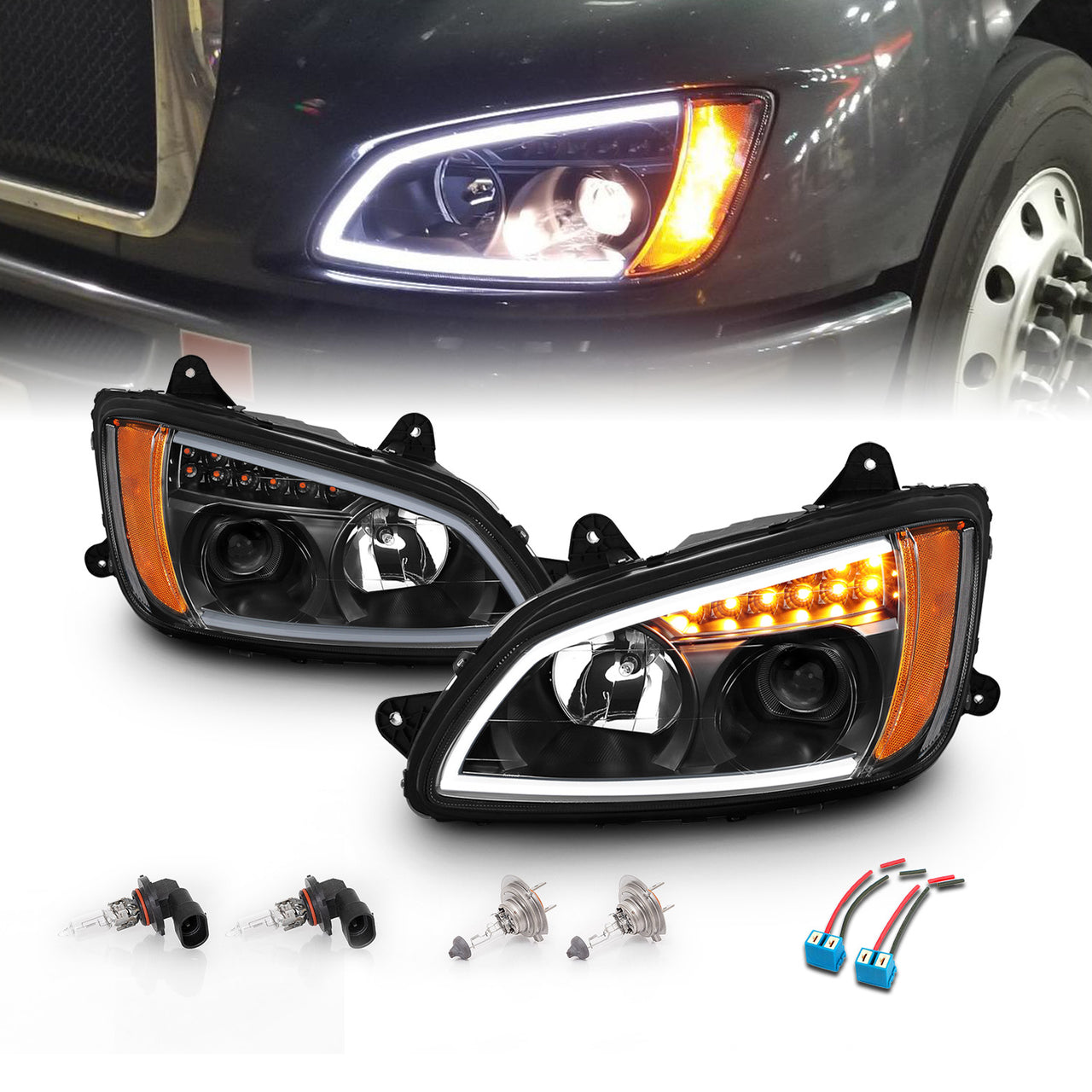 Kenworth T660 08 UP  PROJECTOR PLANK STYLE H.L BLACK AMBER REFLECTOR