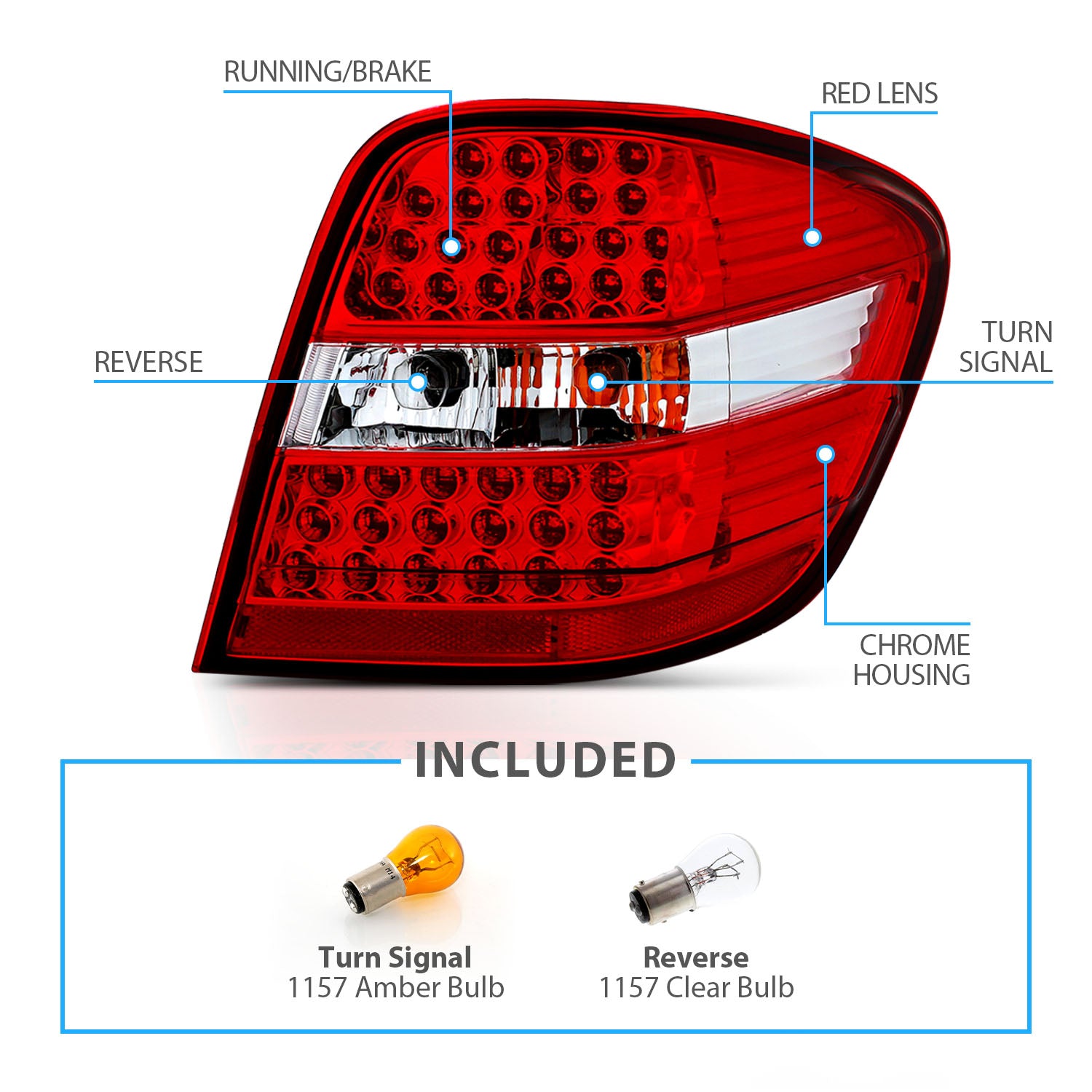 MBZ M CLASS W164 06-11 LED TAIL LIGHTS RED/CLEAR