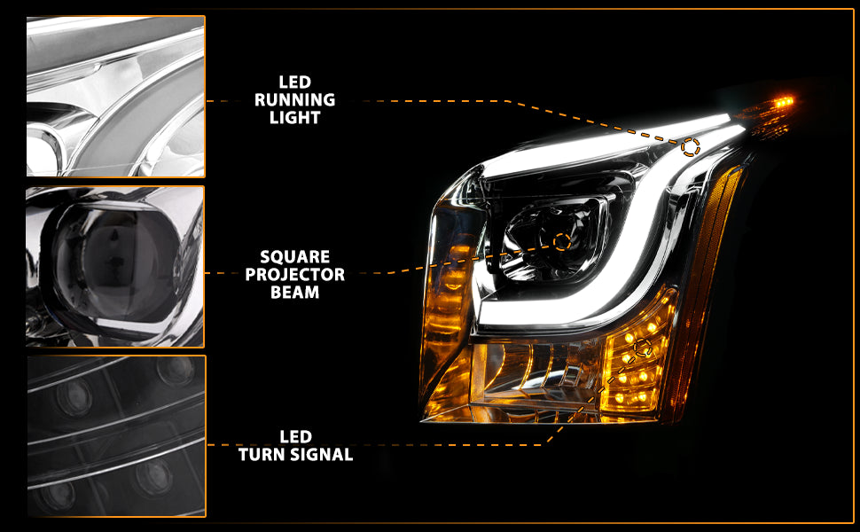 GMC YUKON/YUKON XL 15-19 PROJECTOR LIGHT BAR STYLE HEADLIGHTS CHROME CLEAR AMBER