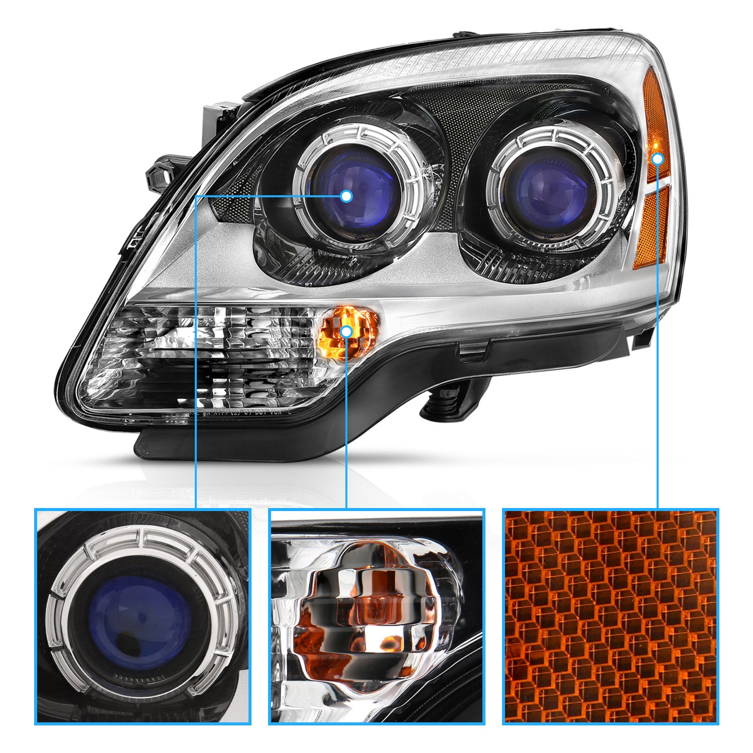 GMC ACADIA 07-12 PROJECTOR HEADLIGHTS CHROME AMBER (OE REPLACEMENT)