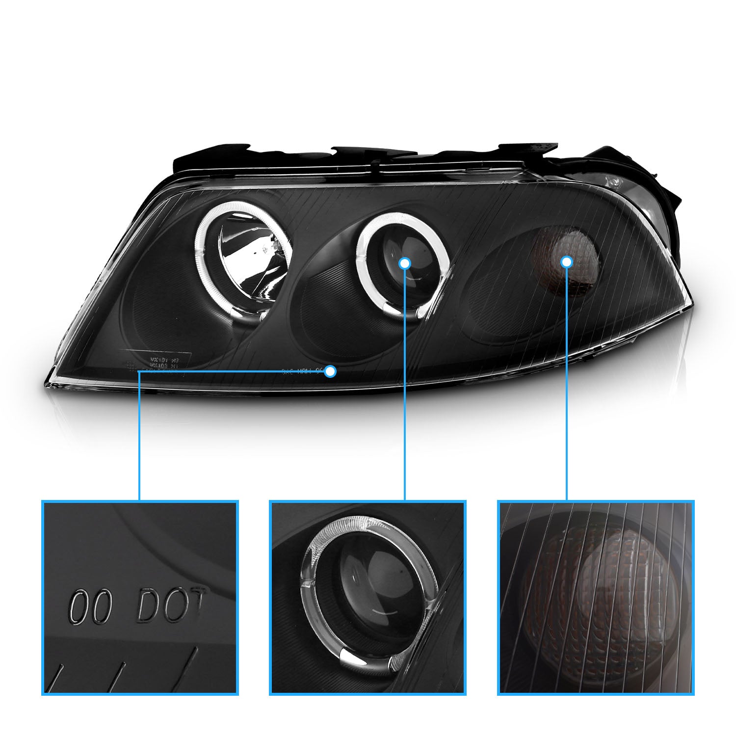 VOLKSWAGEN PASSAT 01-05 G2 PROJECTOR HEADLIGHTS HALO BLACK CLEAR