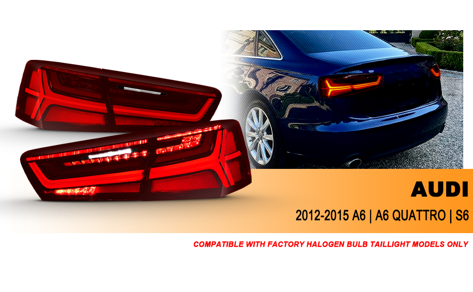 AUDI A6/S6 12-15  LED TAIL LIGHTS BLACK HOUSING RED/CLEAR LENS 4 PCS (SEQUENTIAL SIGNAL)