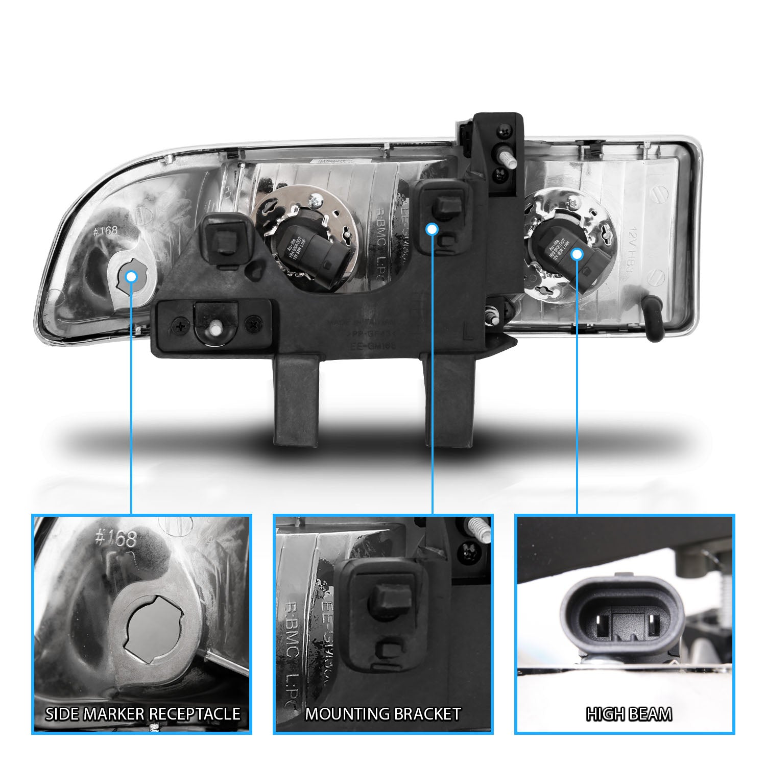 CHEVY S10/BLAZER 98-04 CRYSTAL HEADLIGHTS BLACK