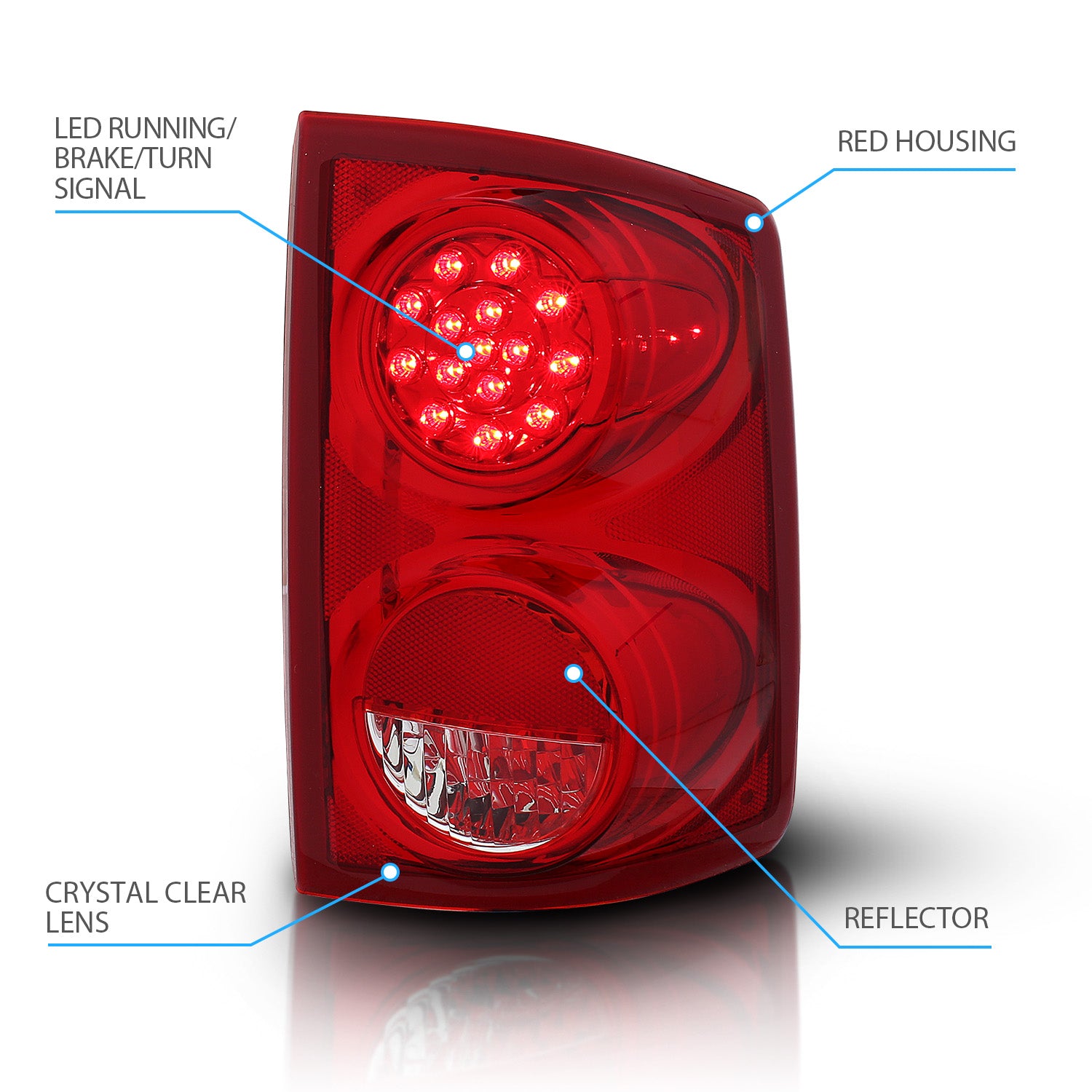 DODGE DAKOTA 2005-UP LED TAIL LIGHTS RED/CLEAR