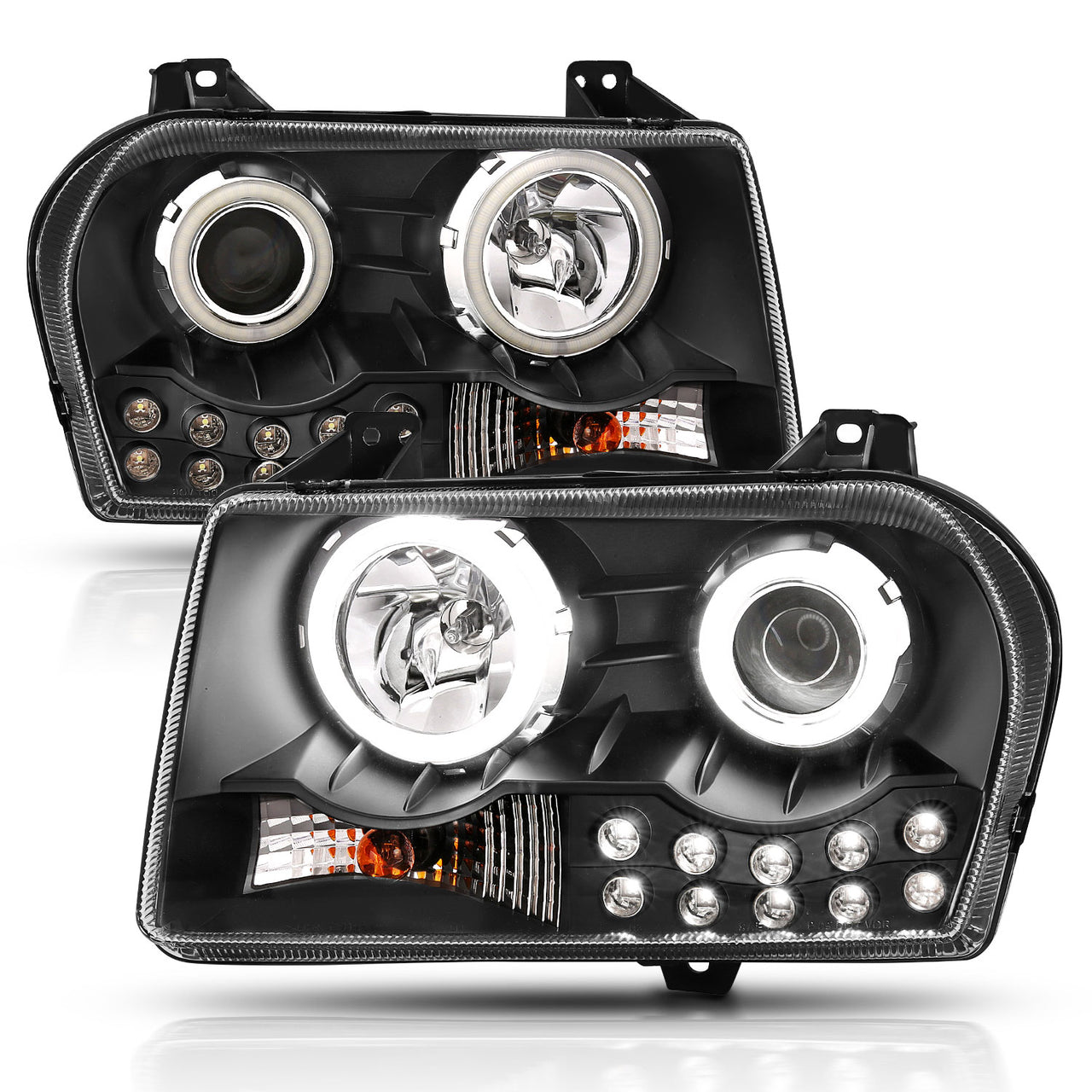 CHRYSLER 300 (05:2.7L,3.5L ENG)/(07-10:W/O DELAY OPTION) 05-10 PROJECTOR HEADLIGHTS HALO LED BLACK (RX HALO)