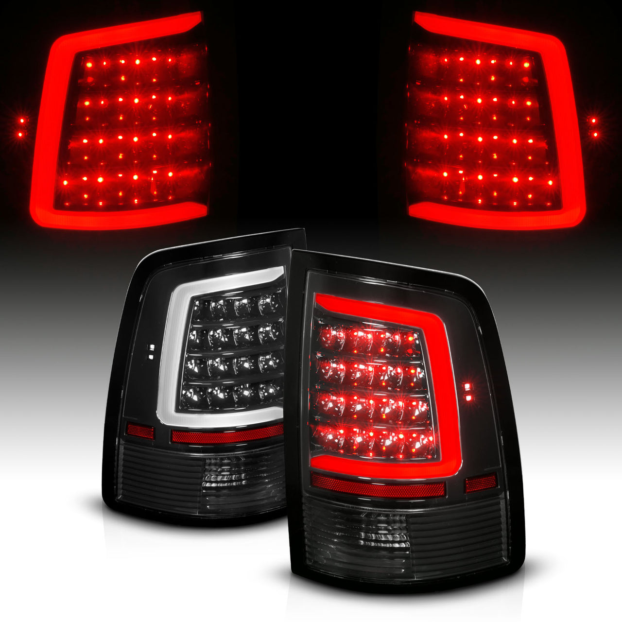 DODGE RAM 1500 09-20 LED TAIL LIGHTS BLACK HOUSING CLEAR LENS (W/ SEQUENTIAL ) (HALOGEN MODEL)