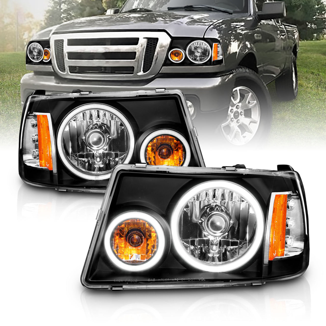 FORD RANGER 01-09 HEADLIGHTS HALO 1PC BLACK AMBER (RX HALO)
