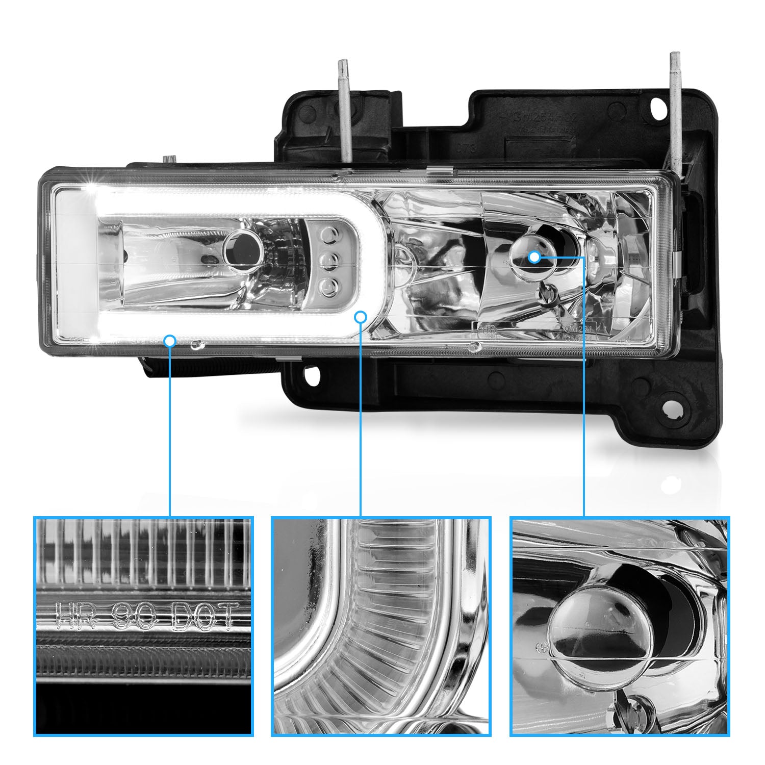 CHEVY/GMC C/K 1500/2500/3500 88-99, SUBURBAN/YUKON 92-00, TAHOE 94-00, BLAZER 92-94 HEADLIGHTS CHROME HOUSING W/ C LIGHTS BAR