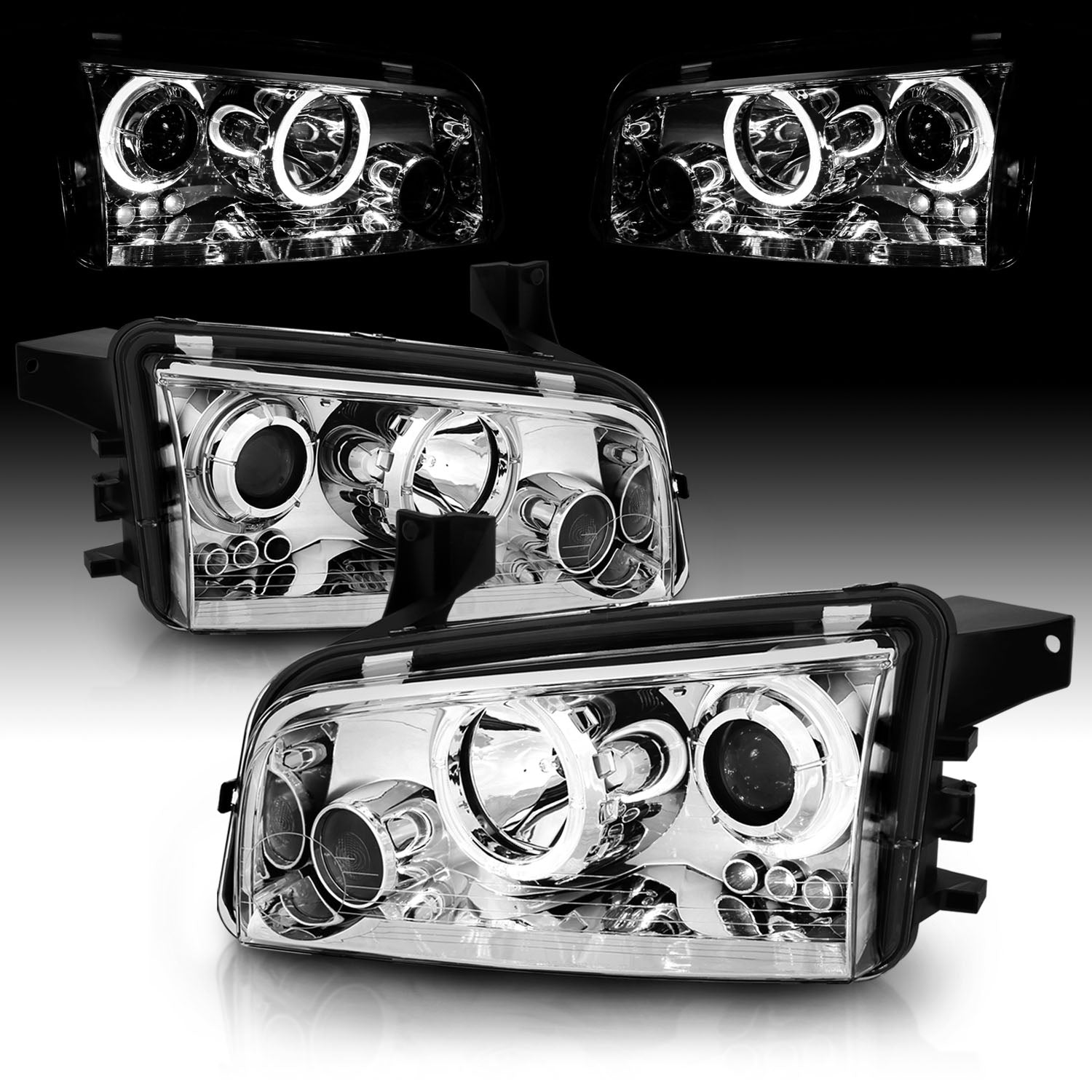 DODGE CHARGER 06-08 PROJECTOR HEADLIGHTS HALO CHROME CLEAR