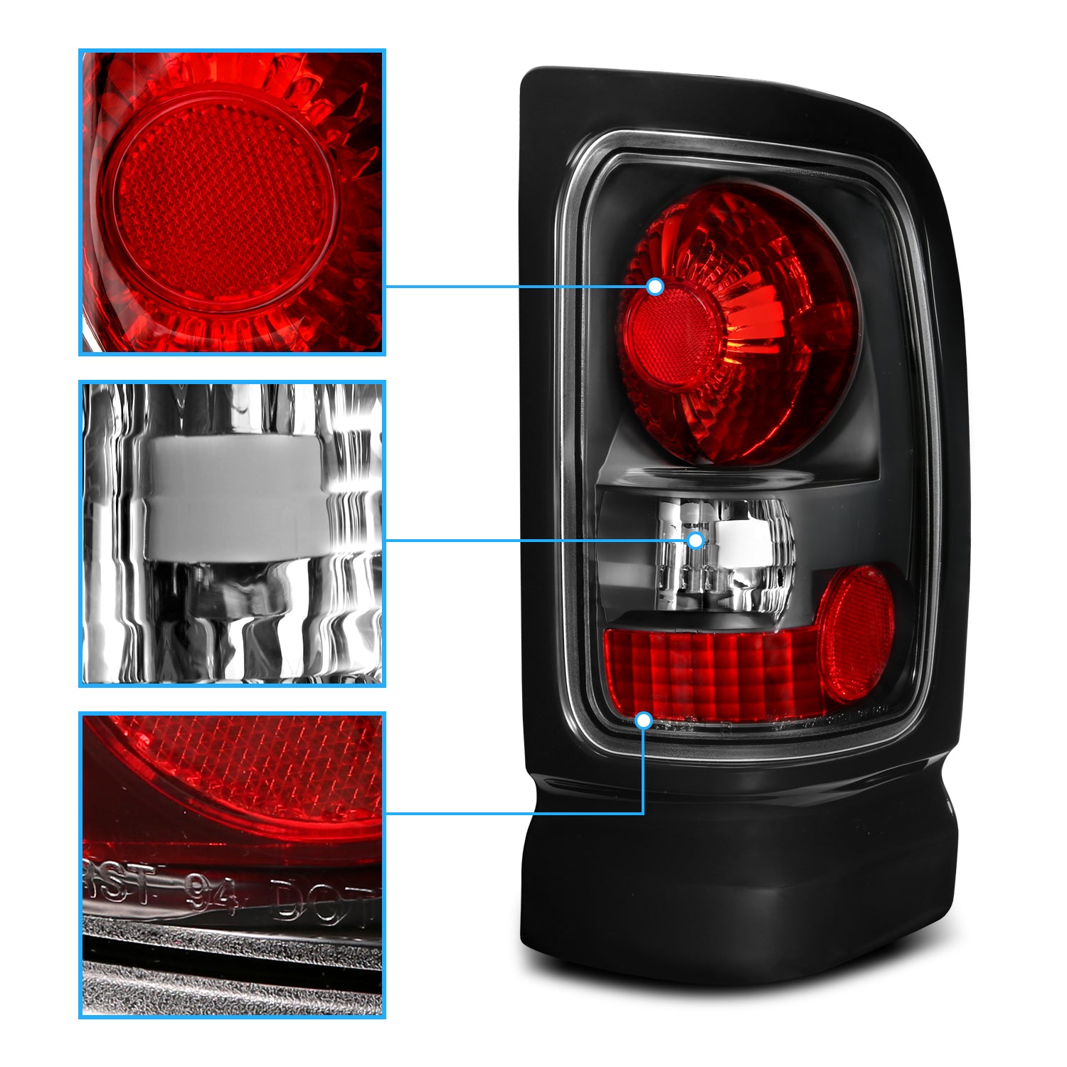 DODGE RAM 94-01 TAIL LIGHTS BLACK