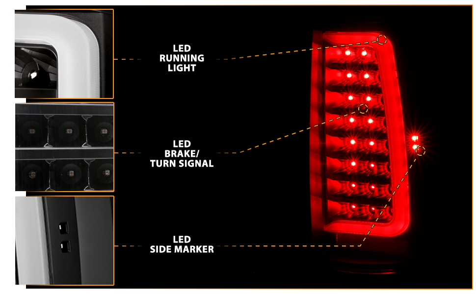 CHEVY TAHOE/SUBURBAN 07-14 LED TAIL LIGHTS BLACK HOUSING CLEAR LENS W/ C LIGHT BAR
