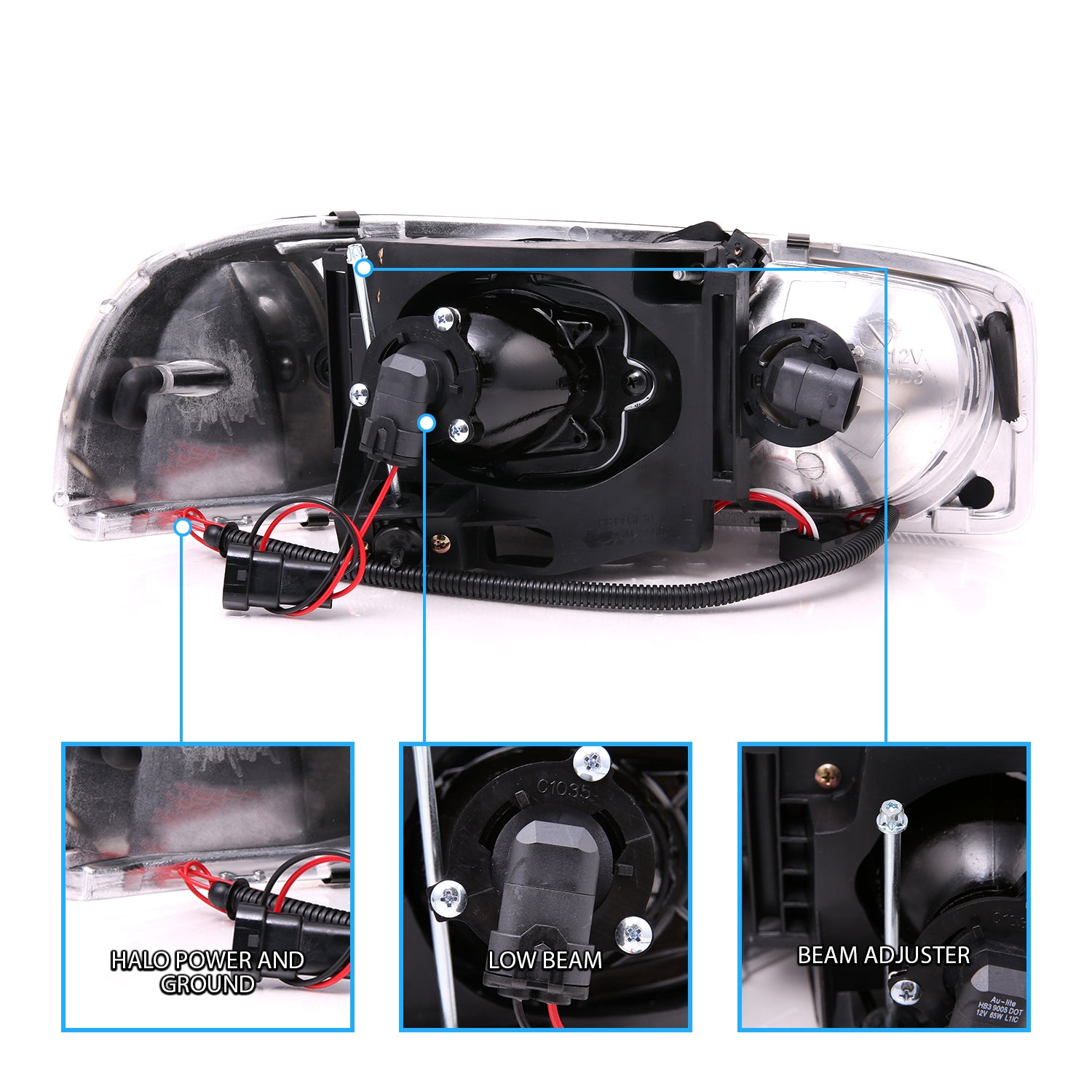 GMC SIERRA/SIERRA DENALI 99-07/SIERRA CLASSIC 2007/ YUKON/YUKON XL/YUKON DENALI 00-06 PROJECTOR HEADLIGHTS HALO BLACK CLEAR AMBER