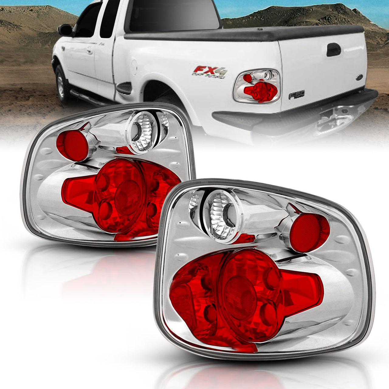 FORD F-SERIES FLARE SIDE 01-03 TAIL LIGHTS VERSION 2 CHROME