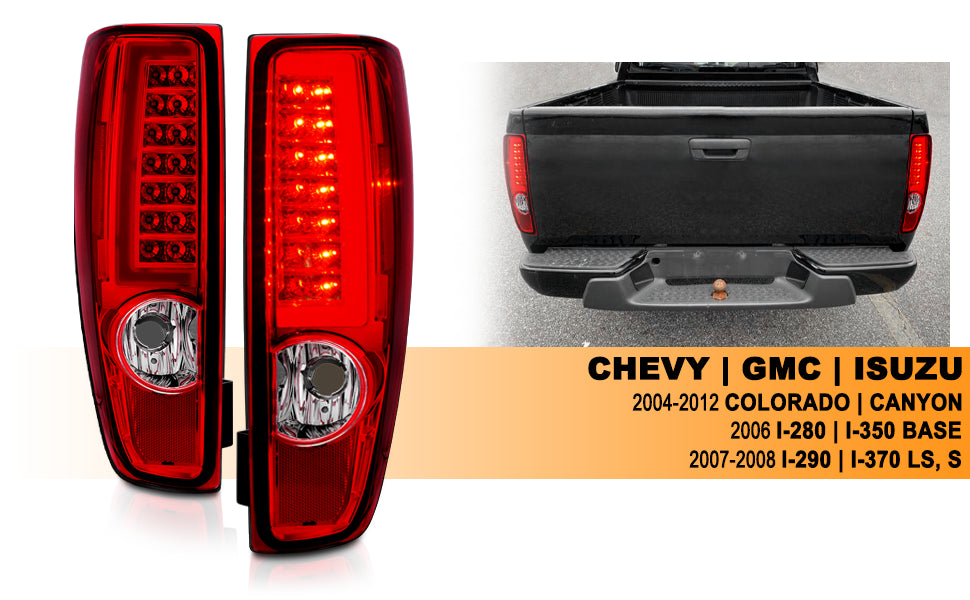 CHEVY COLORADO/GMC CANYON 04-12  LED TAIL LIGHTS CHROME HOUSING RED/CLEAR LENS (W/ C LIGHT BAR)