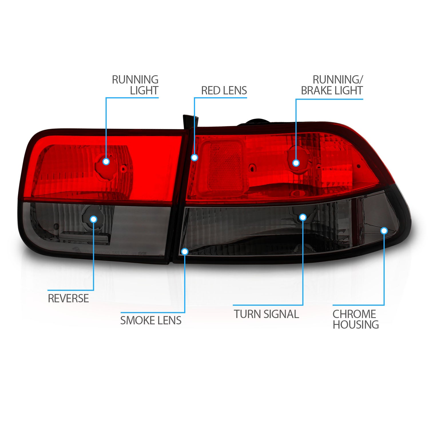 HONDA CIVIC 96-00 2DR TAIL LIGHTS RED/SMOKE