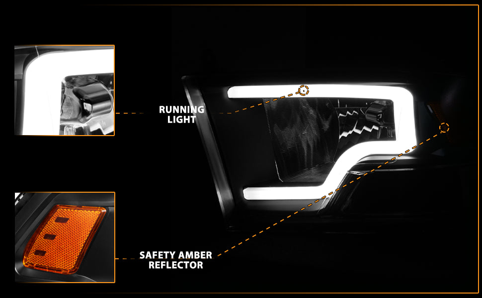 DODGE RAM 09-20 LIGHT BAR STYLE HEADLIGHTS BLACK HOUSING G2 AMBER  (HALOGEN TYPE)