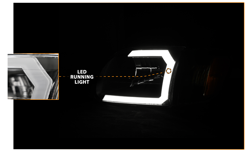 TOYOTA TUNDRA 00-04 HEADLIGHTS BLACK AMBER W/ C LIGHT BAR  W/CORNER LIGHTS (REGULAR CAB, ACCESS CAB)