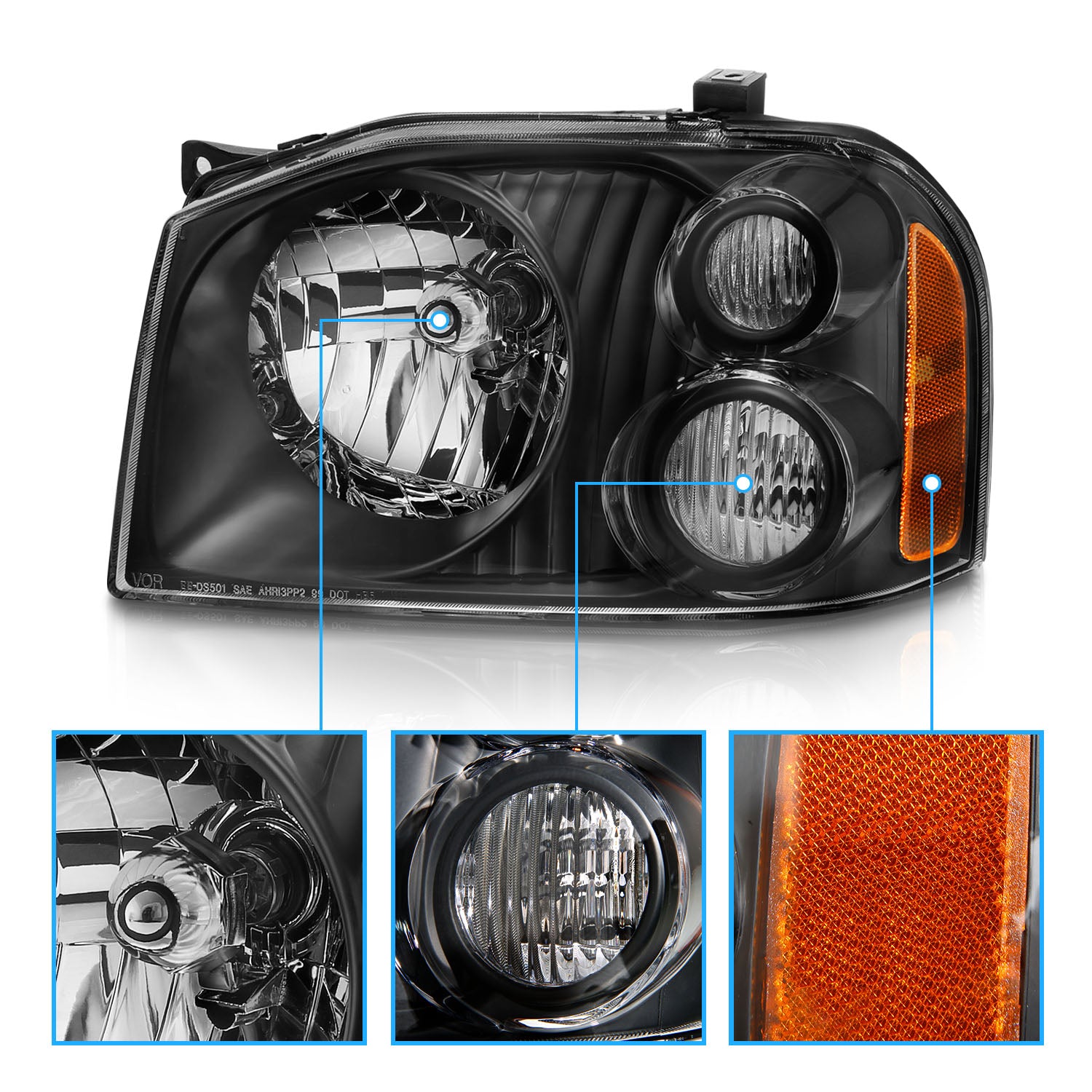 NISSAN FRONTIER 01-04 SE/SC MODEL HEADLIGHTS CRYSTAL BLACK AMBER