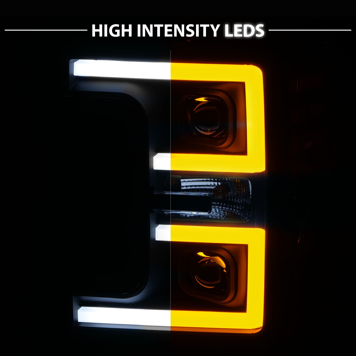 FORD F-250/F350/F450 17 UP PROJECTOR LIGHT BAR STYLE SWITCHBACK HEADLIGHTS BLACK AMBER