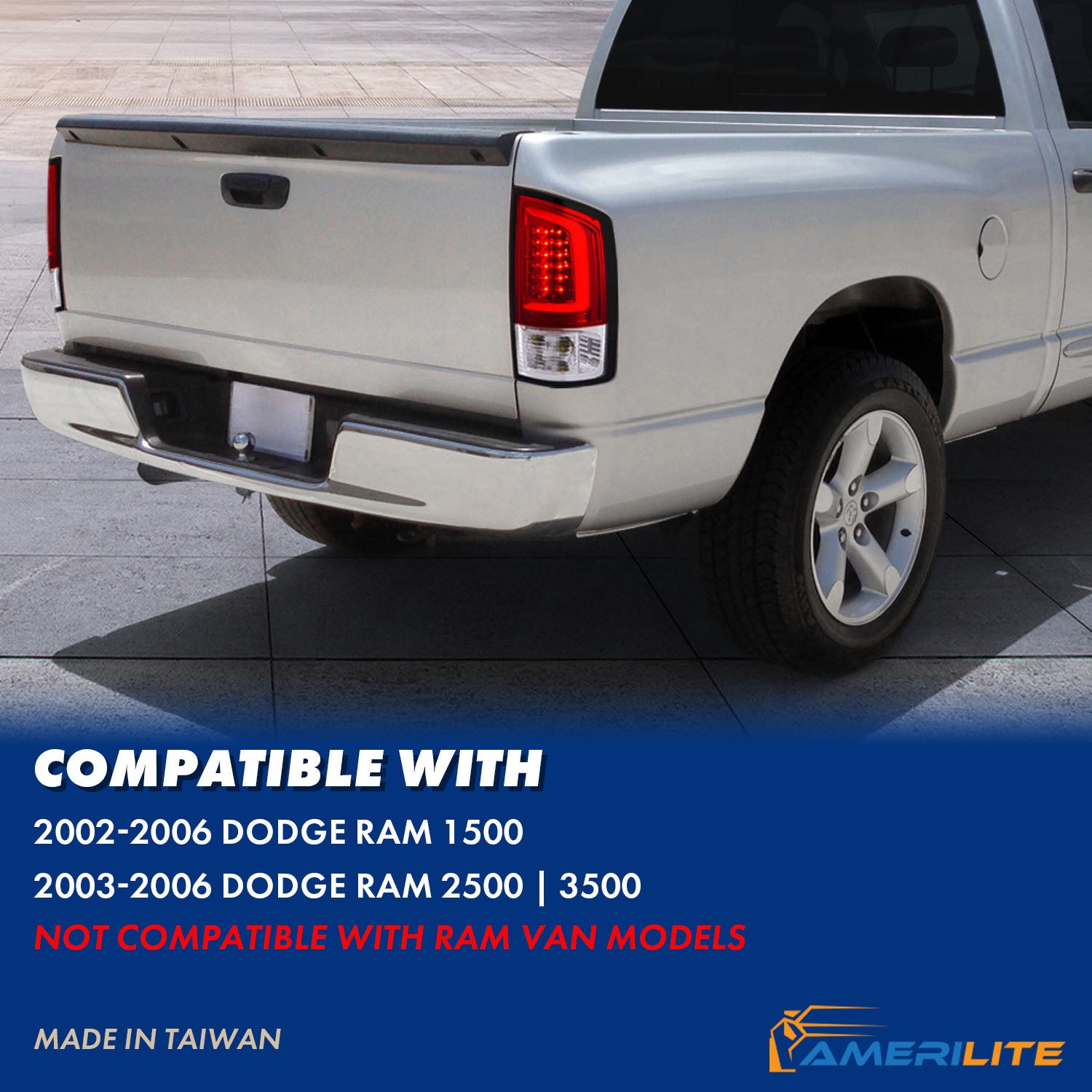 DODGE RAM 1500 02-05 / 2500/3500 02-06 LED TAIL LIGHTS RED/CLEAR LENS W/ C LIGHT BAR