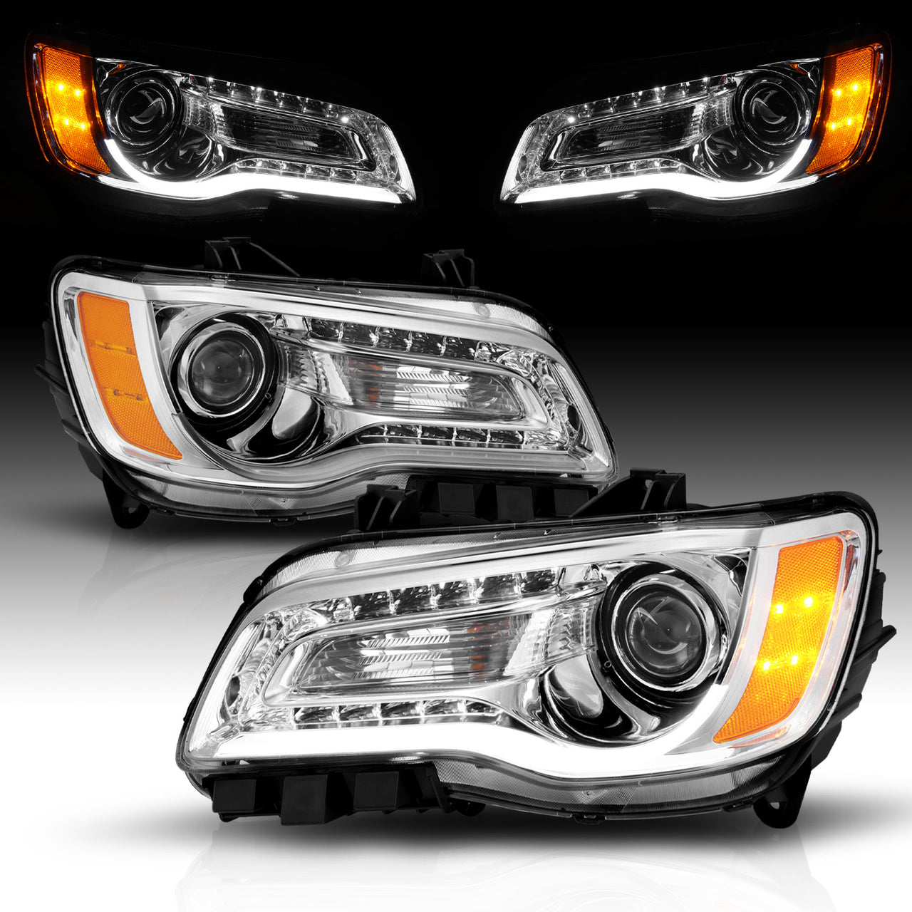 CHRYSLER 300 11-UP PROJECTOR LIGHT BAR STYLE HEADLIGHTS CHROME CLEAR AMBER