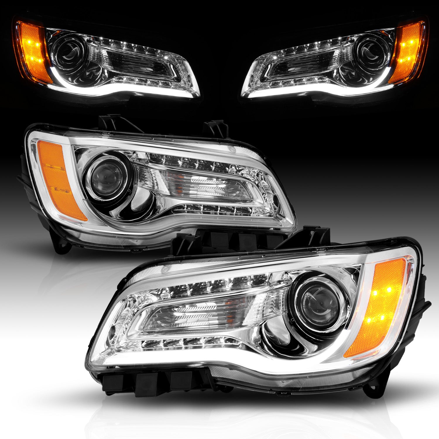 CHRYSLER 300 11-UP PROJECTOR LIGHT BAR STYLE HEADLIGHTS CHROME CLEAR AMBER