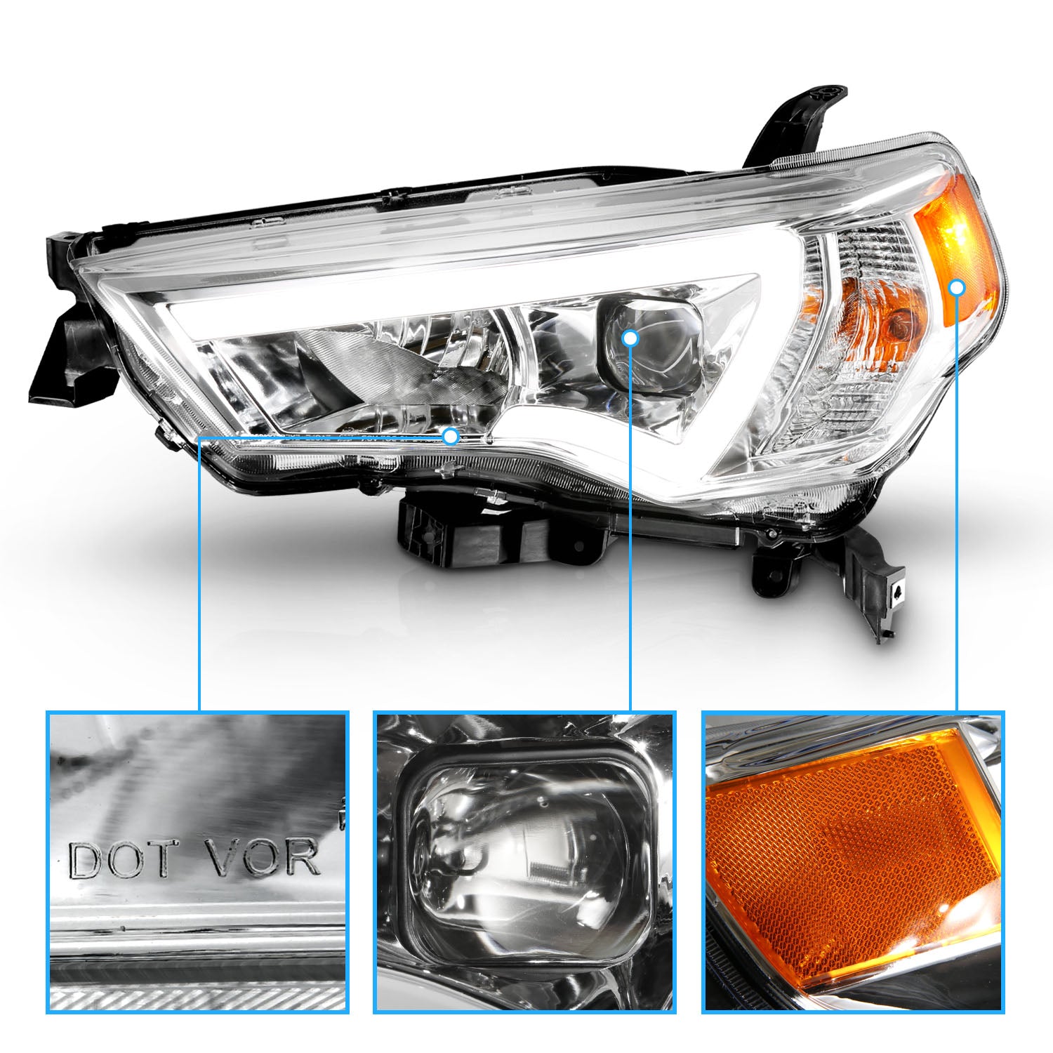 TOYOTA 4 RUNNER 14-23 PROJECTOR LIGHT BAR STYLE HEADLIGHTS CHROME CLEAR AMBER