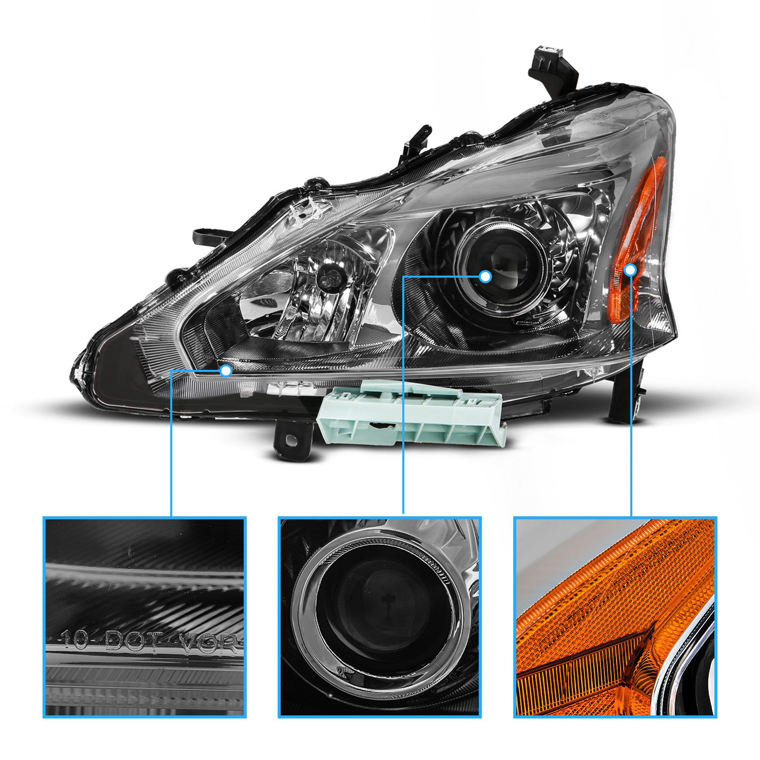 NISSAN ALTIMA 13-15 HEADLIGHTS 4D GUN-METAL HOUSING AMBER