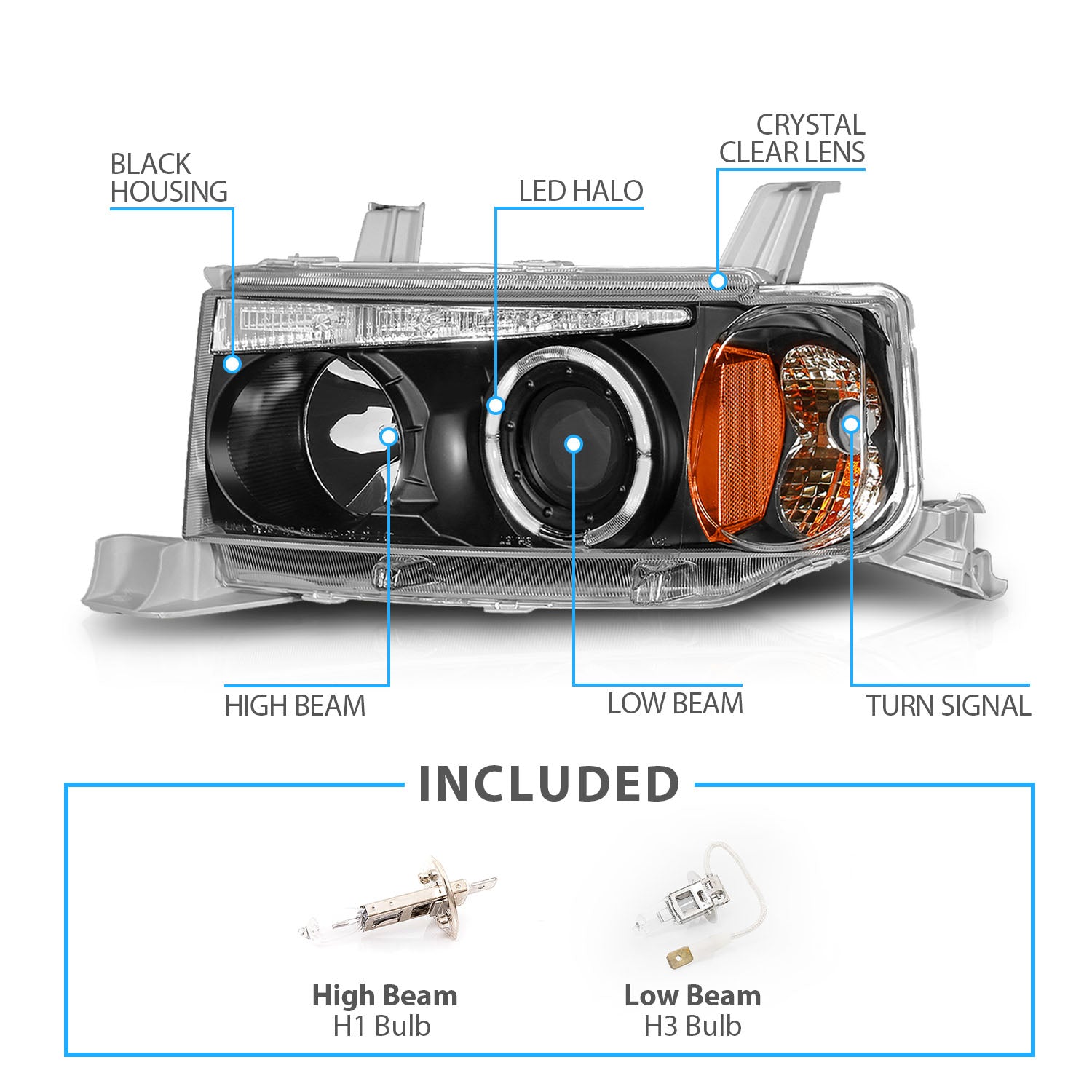 SCION XB 04-06 PROJECTOR HEADLIGHTS G2 HALO BLACK CLEAR AMBER