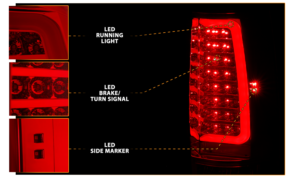 CHEVY TAHOE/SUBURBAN 07-14 LED TAIL LIGHTS RED/CLEAR W/ C LIGHT BAR