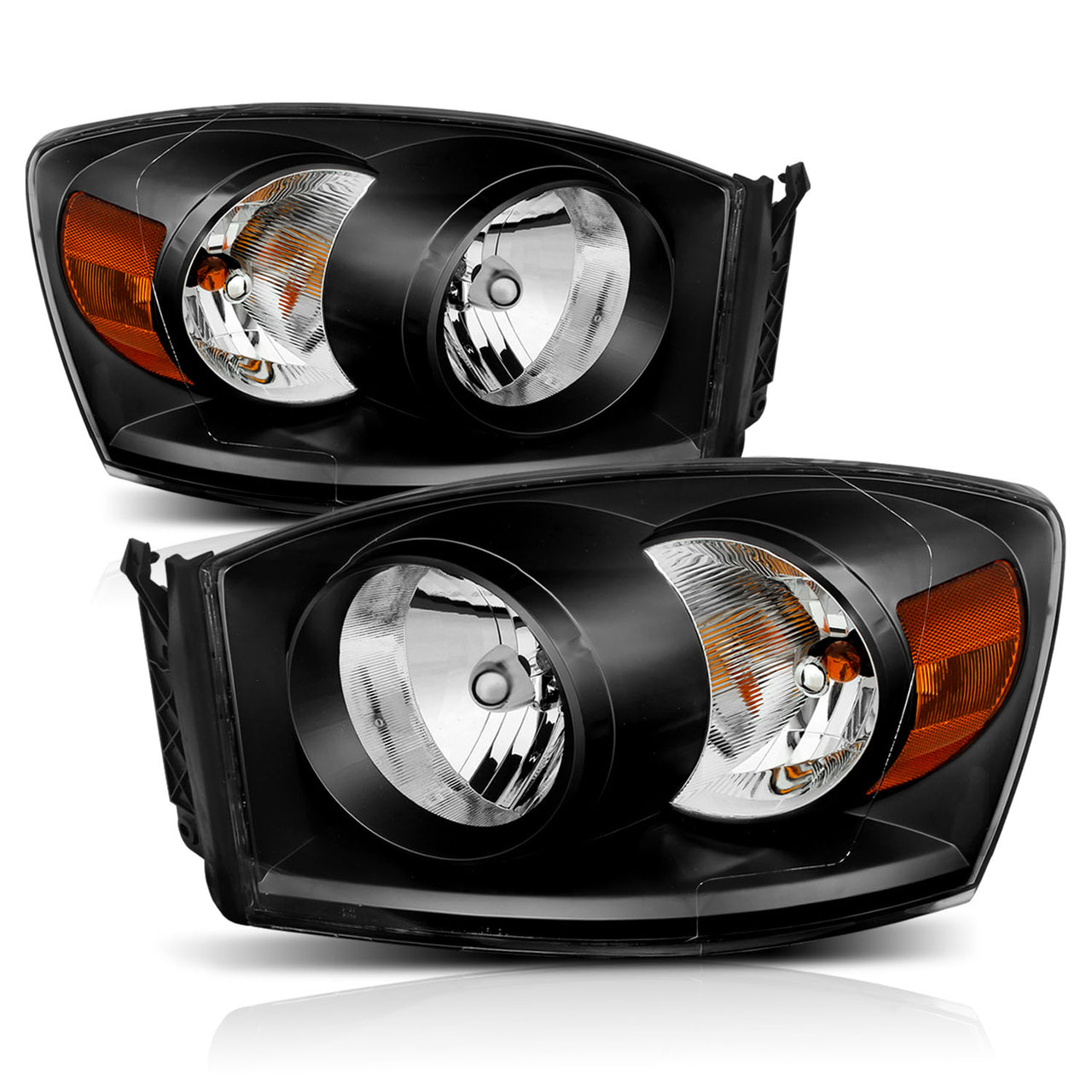 DODGE RAM 1500 06-08/ 2500/3500 06-09  HEADLIGHTS BLACK AMBER