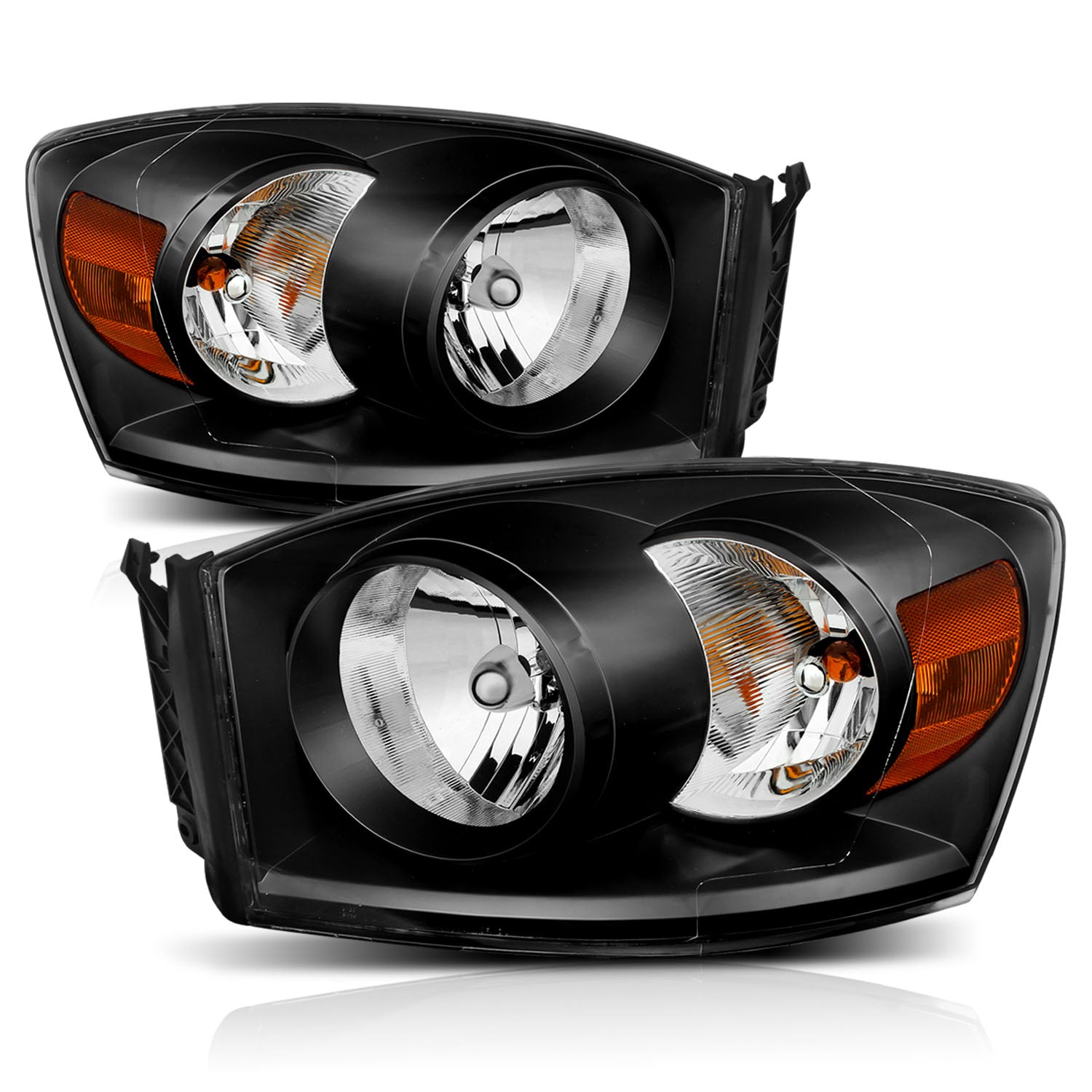 DODGE RAM 1500 06-08/ 2500/3500 06-09  HEADLIGHTS BLACK AMBER