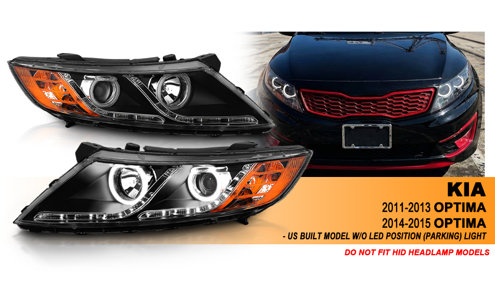 KIA OPTIMA 11-15 PROJECTOR HEADLIGHTS HALO BLACK CLEAR AMBER (RX HALO)