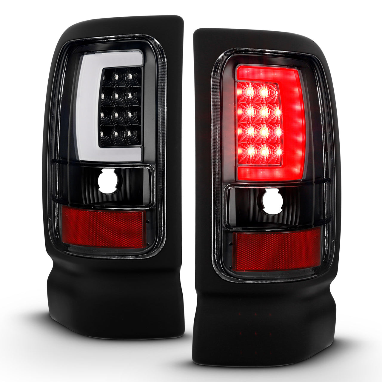 DODGE RAM 94-01  LED TAIL LIGHTS BLACK HOUSING CLEAR LENS W/ C LIGHT BAR