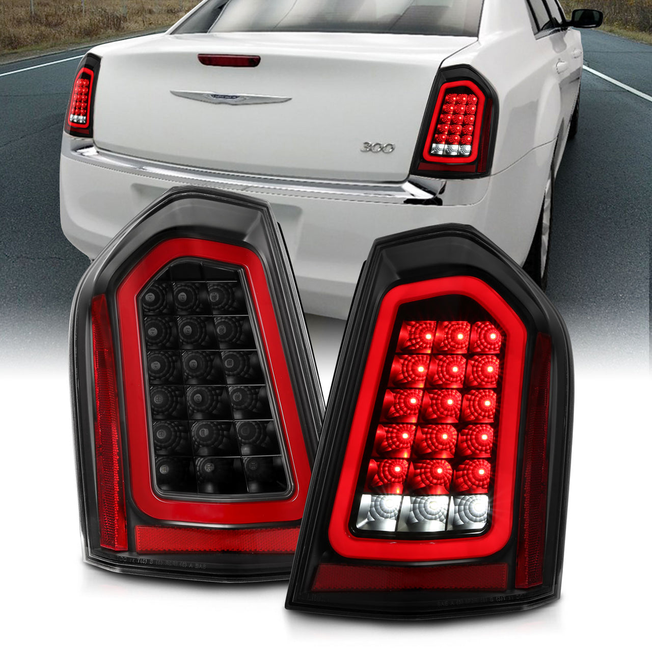 CHRYSLER 300 11-14 LED TAIL LIGHTS BLACK (SEQUENTIAL SIGNAL)