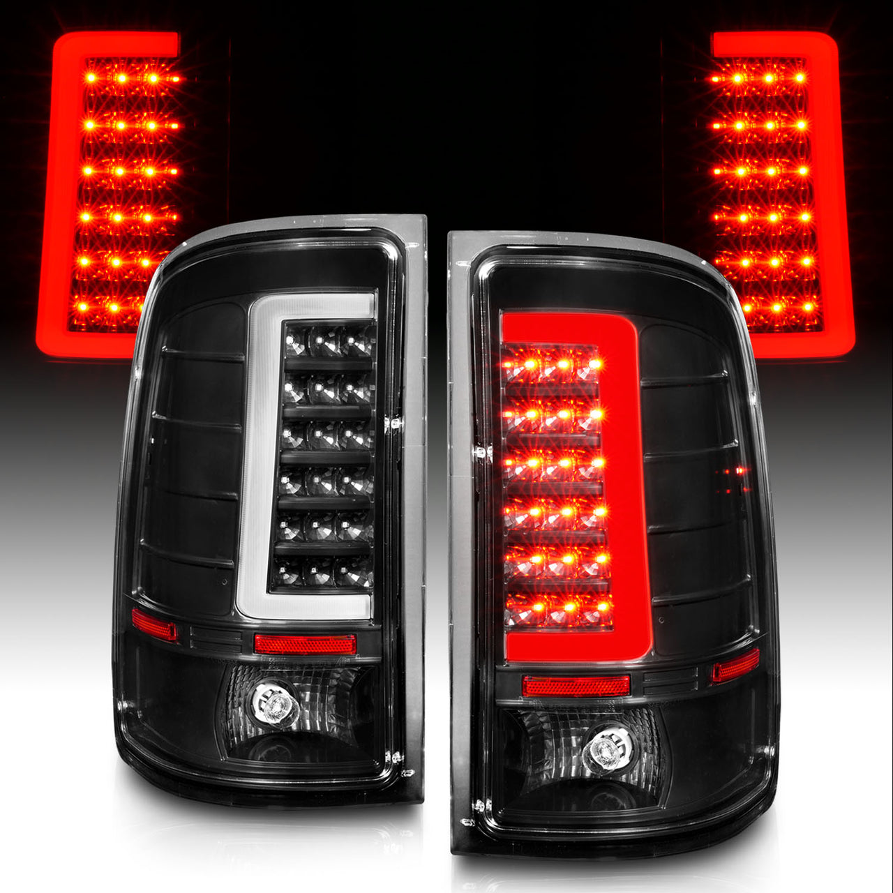 GMC SIERRA 1500 07-13 (EXCEPT '07 CLASSIC) / SIRRA 2500/3500 '07-'14 LED TAIL LIGHTS  BLACK HOUSING CLEAR LENS W/ C LIGHT BAR