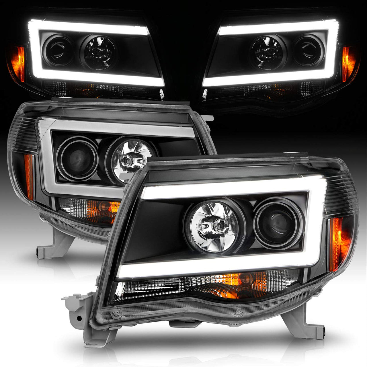 TOYOTA TACOMA 05-11 PROJECTOR LIGHT BAR STYLE HEADLIGHTS BLACK CLEAR AMBER  (W/ C LIGHT BAR)