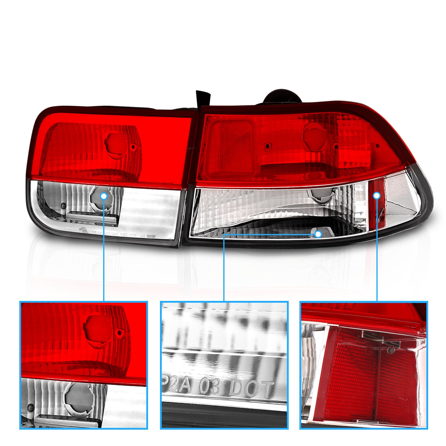 HONDA CIVIC 96-00 2DR TAIL LIGHTS RED/CRYSTAL