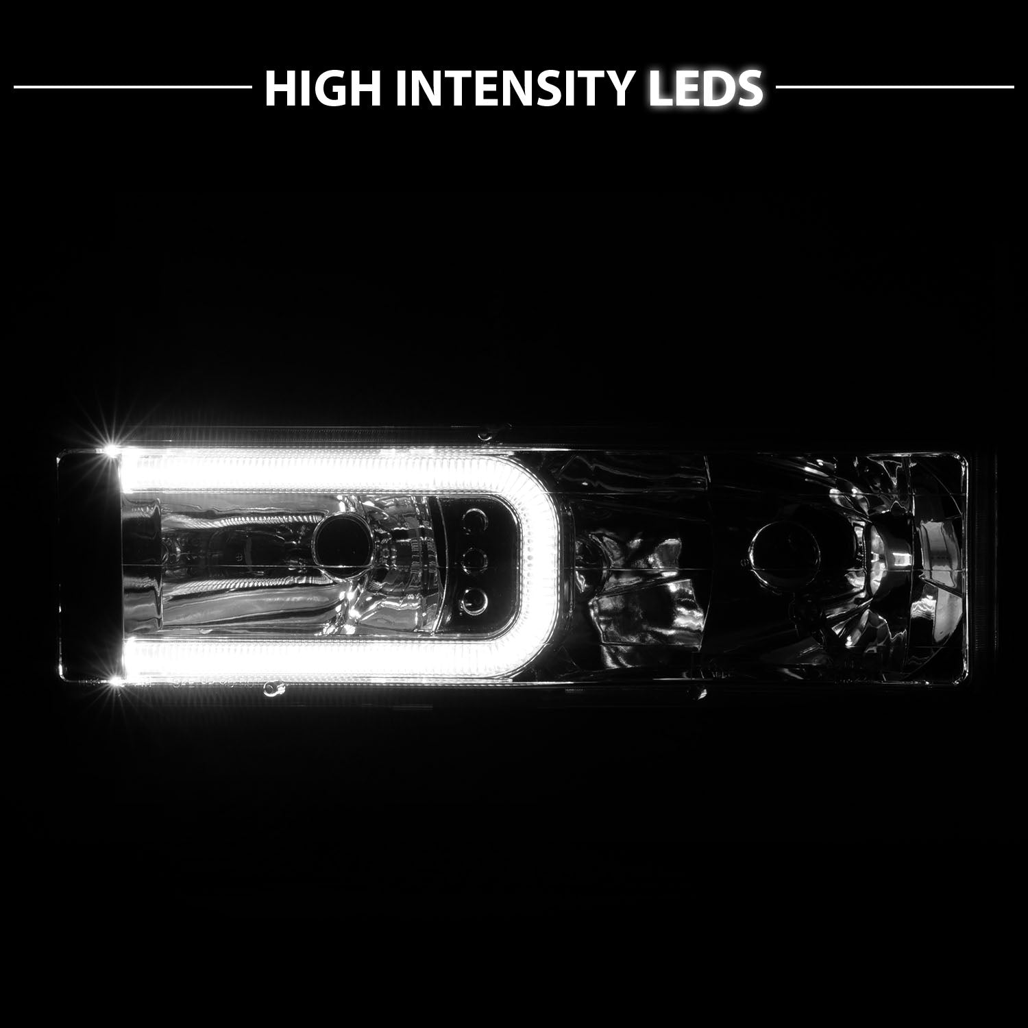 CHEVY/GMC C/K 1500/2500/3500 88-99, SUBURBAN/YUKON 92-00, TAHOE 94-00, BLAZER 92-94 HEADLIGHTS CHROME HOUSING W/ C LIGHTS BAR