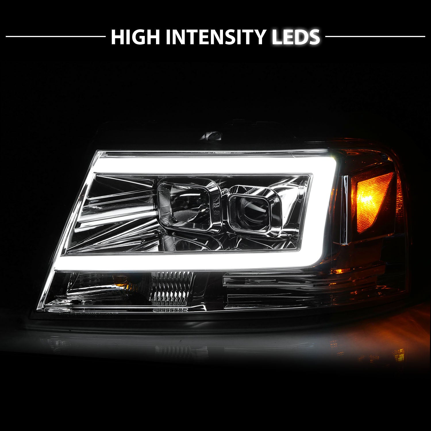FORD F150 04-08/ LINCOLN MARK LT 06-07 PROJECTOR HEADLIGHTS CHROME AMBER(C LIGHTS BAR)