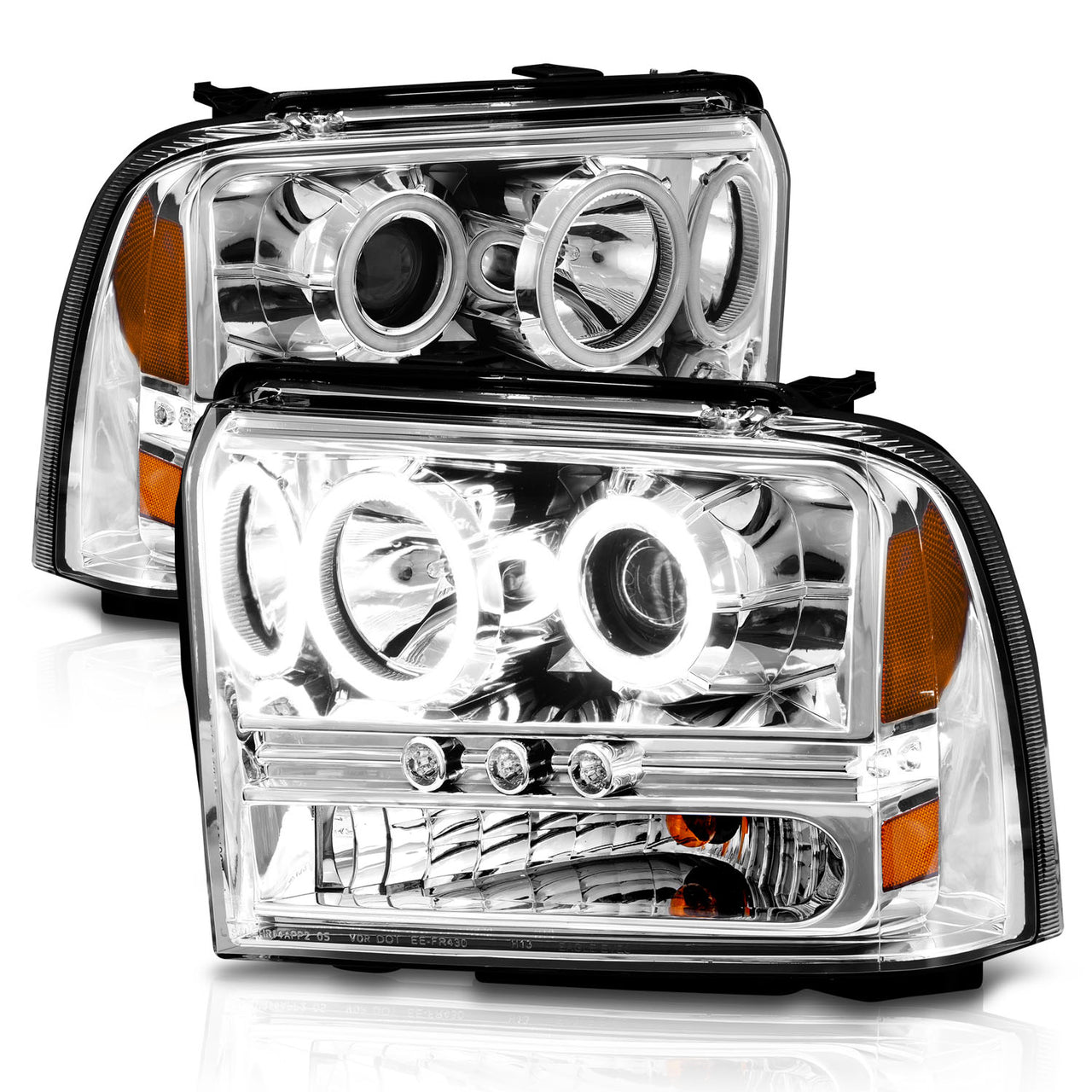 FORD F-250/350/450/550 SUPERDUTY 05-07/EXCURSION 2005 PROJECTOR HEADLIGHTS CHROME CLEAR W/ LED STRIP (SMD LED) 1PC