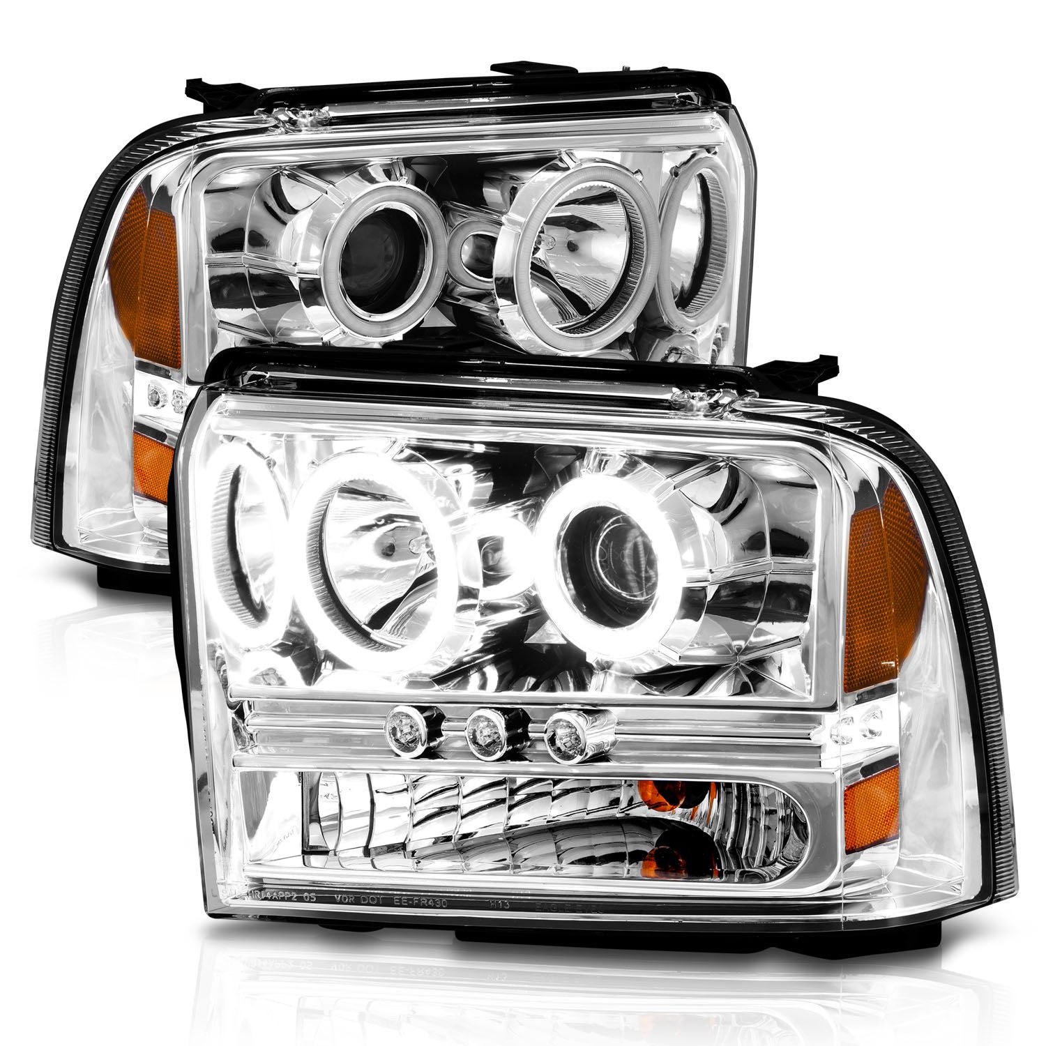 FORD F-250/350/450/550 SUPERDUTY 05-07/EXCURSION 2005 PROJECTOR HEADLIGHTS CHROME CLEAR W/ LED STRIP (SMD LED) 1PC