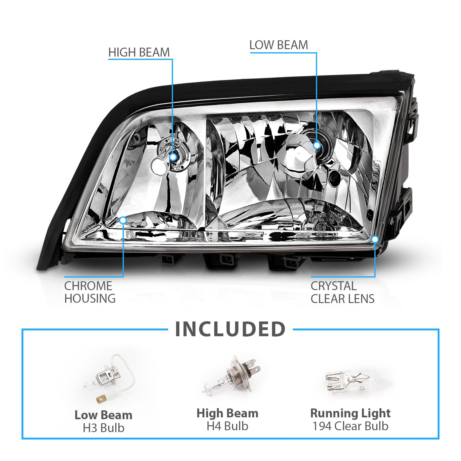 MBZ C CLASS W202 94-97 CRYSTAL HEADLIGHTS