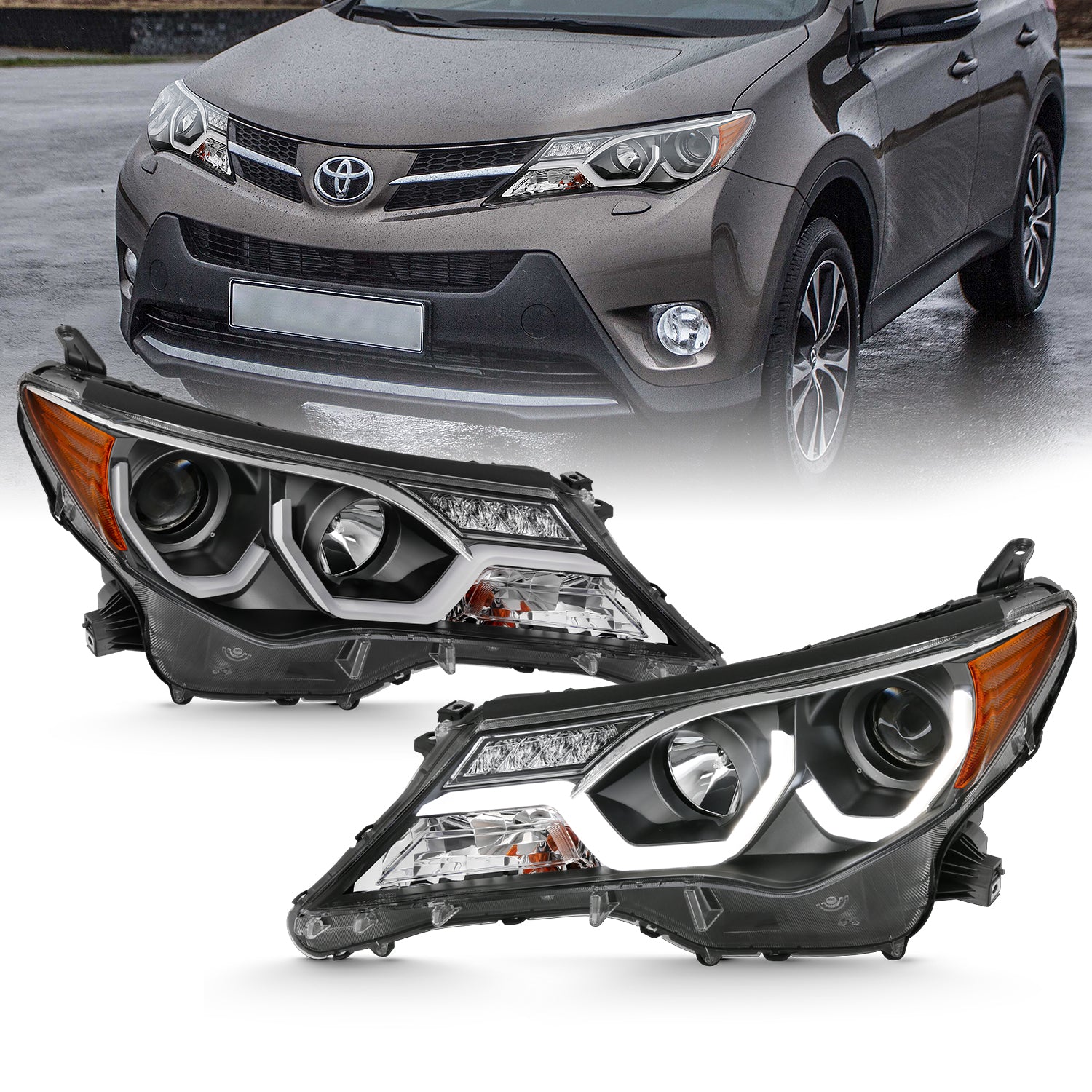 TOYOTA RAV-4 2013 UP PROJECTOR LIGHT BAR STYLE HEADLIGHTS BLACK CLEAR AMBER