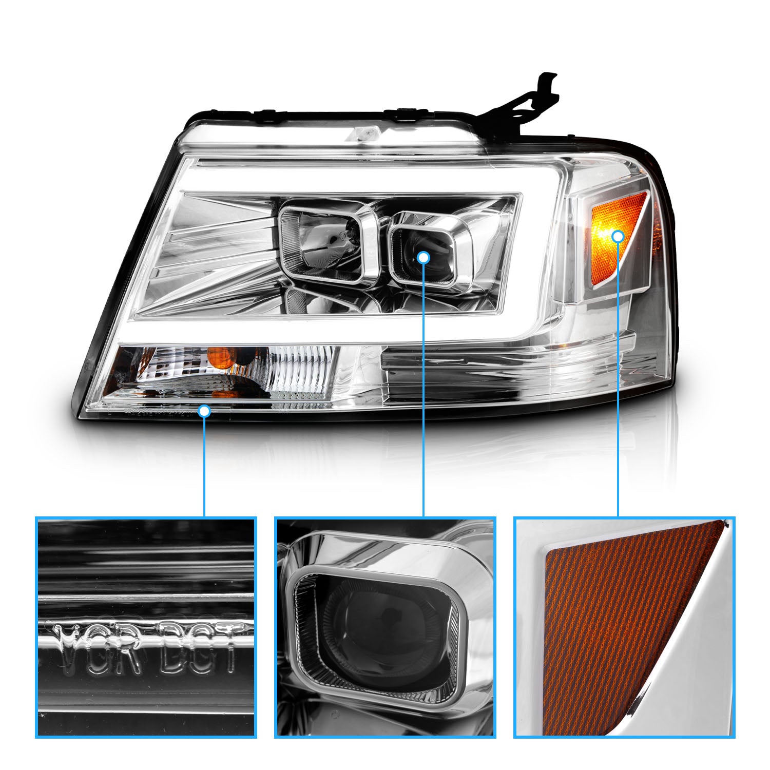 FORD F150 04-08/ LINCOLN MARK LT 06-07 PROJECTOR HEADLIGHTS CHROME AMBER(C LIGHTS BAR)