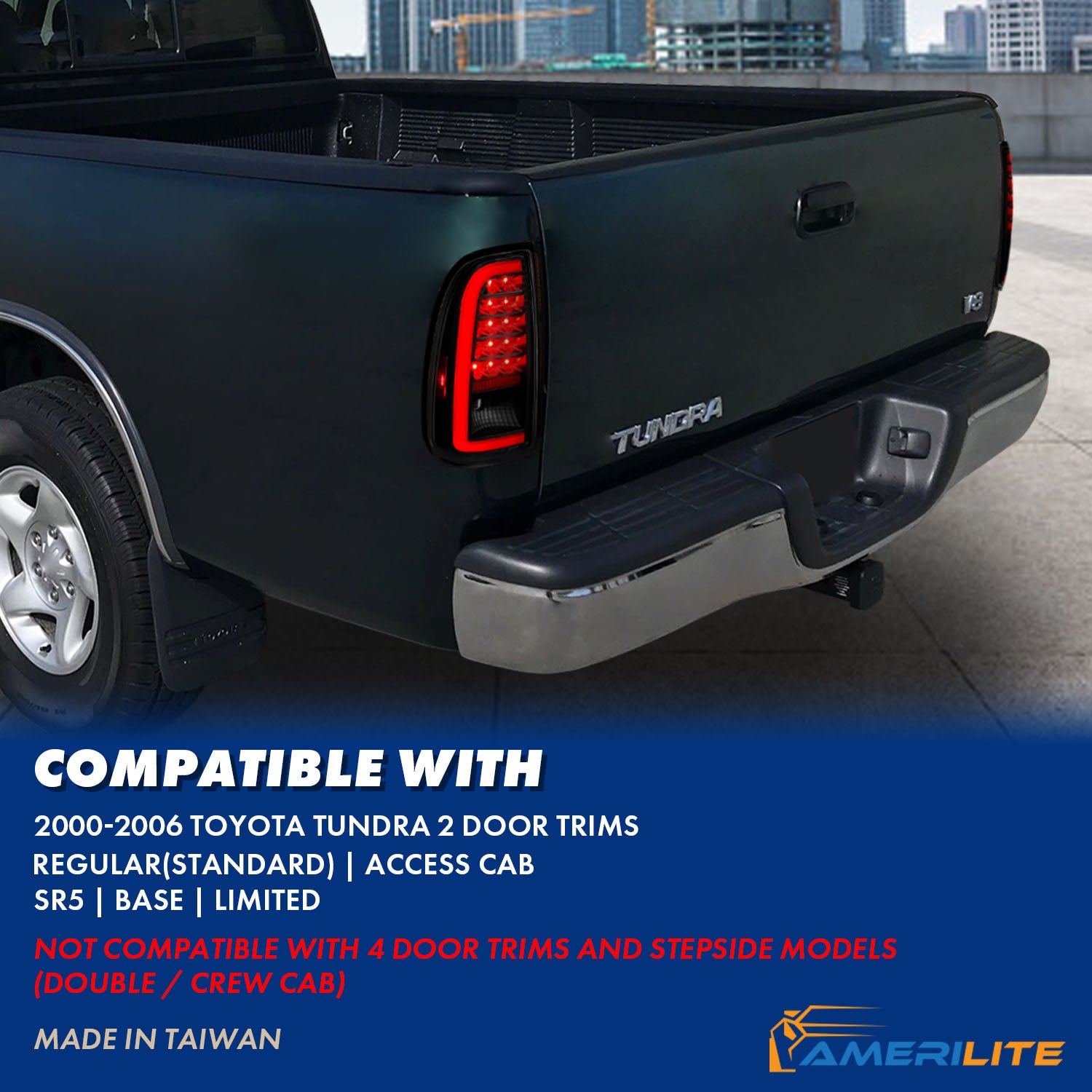 TOYOTA TUNDRA 00-06 LED TAIL LIGHTS BLACK HOUSING SMOKE LENS W/ C LIGHT BAR (STD BED REGULAR CAB, ACCESS CAB)