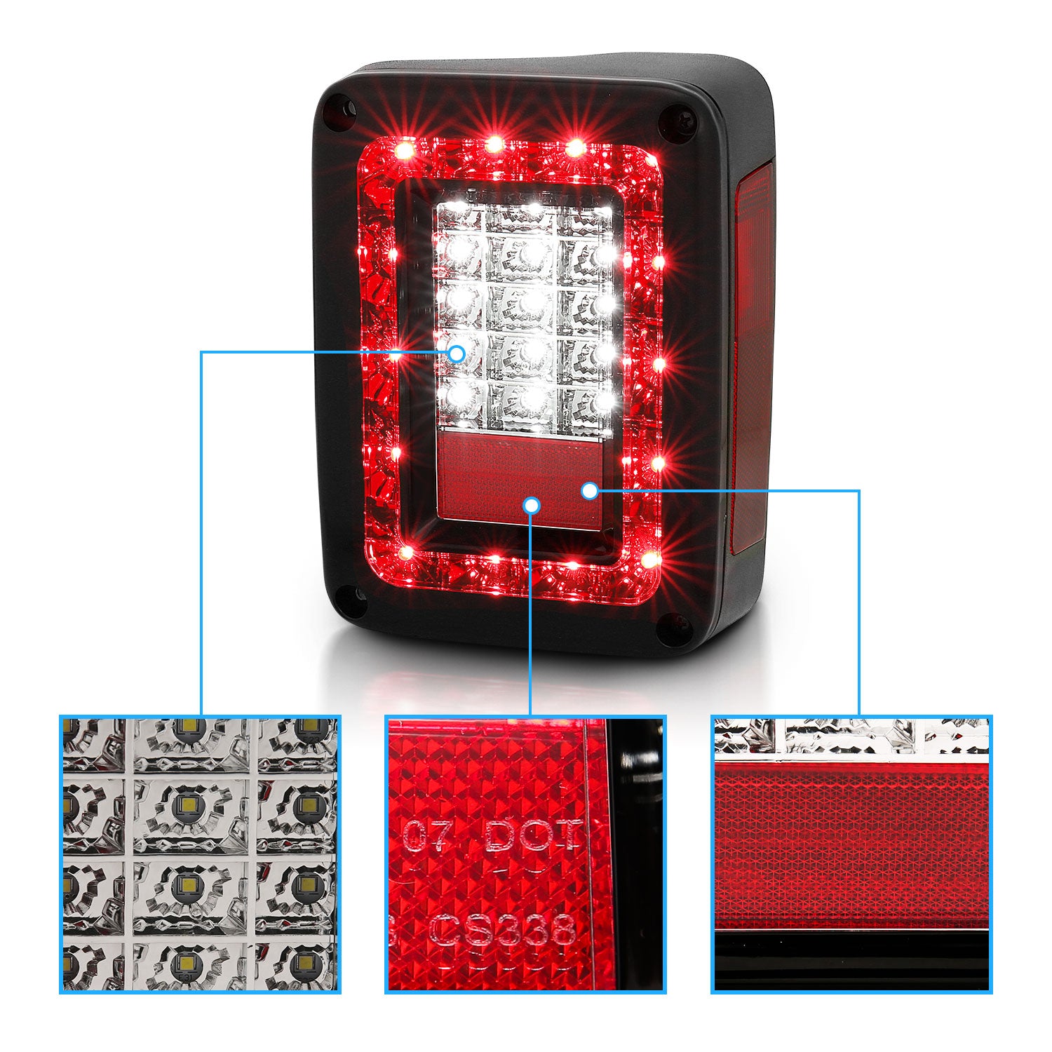 JEEP WRANGLER 07-10 LED TAIL LIGHTS G2  RED/CLEAR